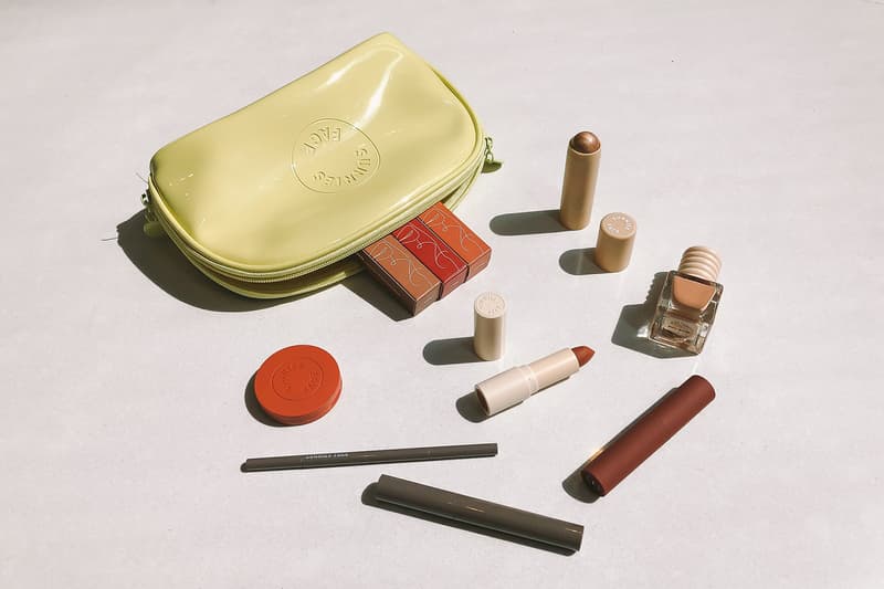 sunnies face fluffmatte lip dip lipsticks airblush blush lifebrow eyebrow pencil gel glowboss highlighter play paint nail polish makeup yellow pouch