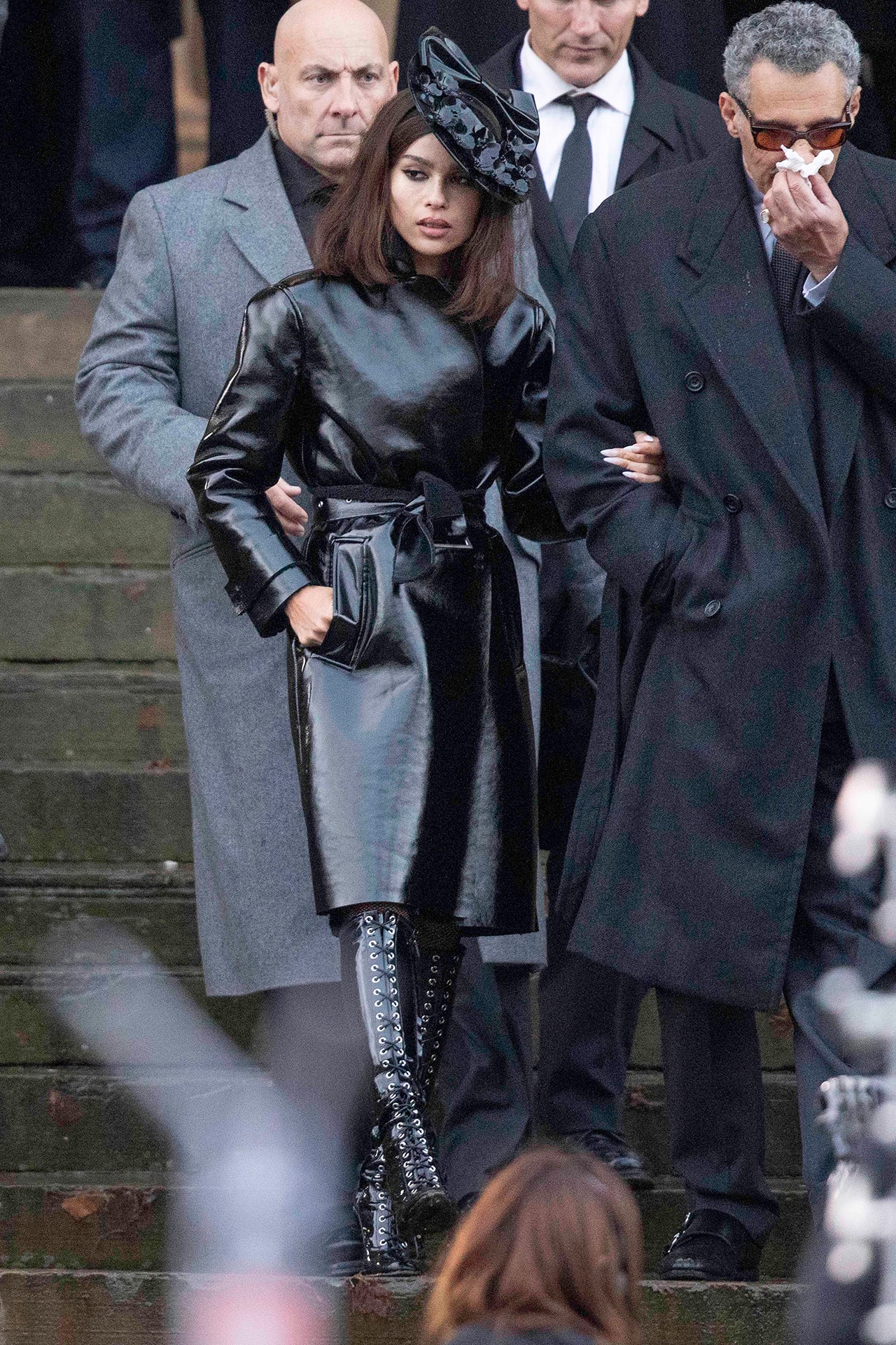 Zoe Kravitz The Batman Catwoman Costume Filming Movie Liverpool England John Turturro