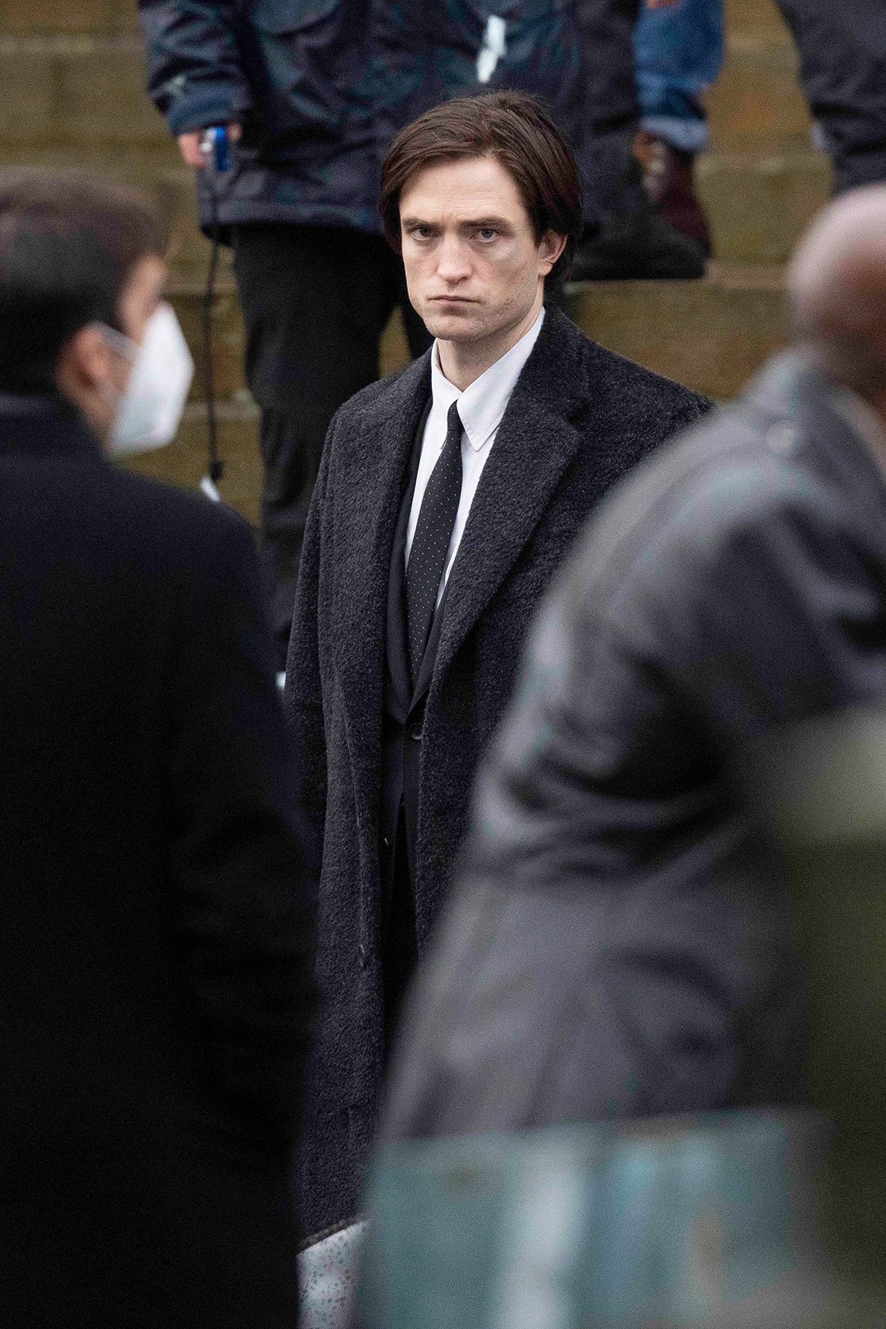 Robert Pattinson The Batman Costume Movie Filming Liverpool England