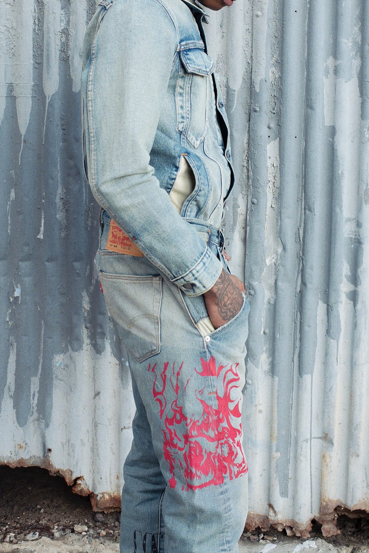 Heron Preston x Levi's Collaboration Collection Trucker Jacket 501 Jeans Pink Denim
