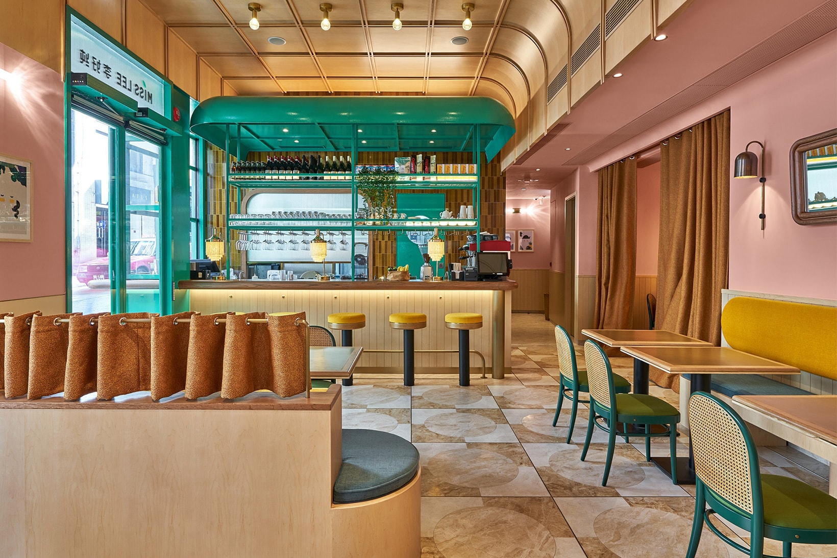 hong kong hk miss lee vegetarian vegan chinese food central interior design pastel wes anderson