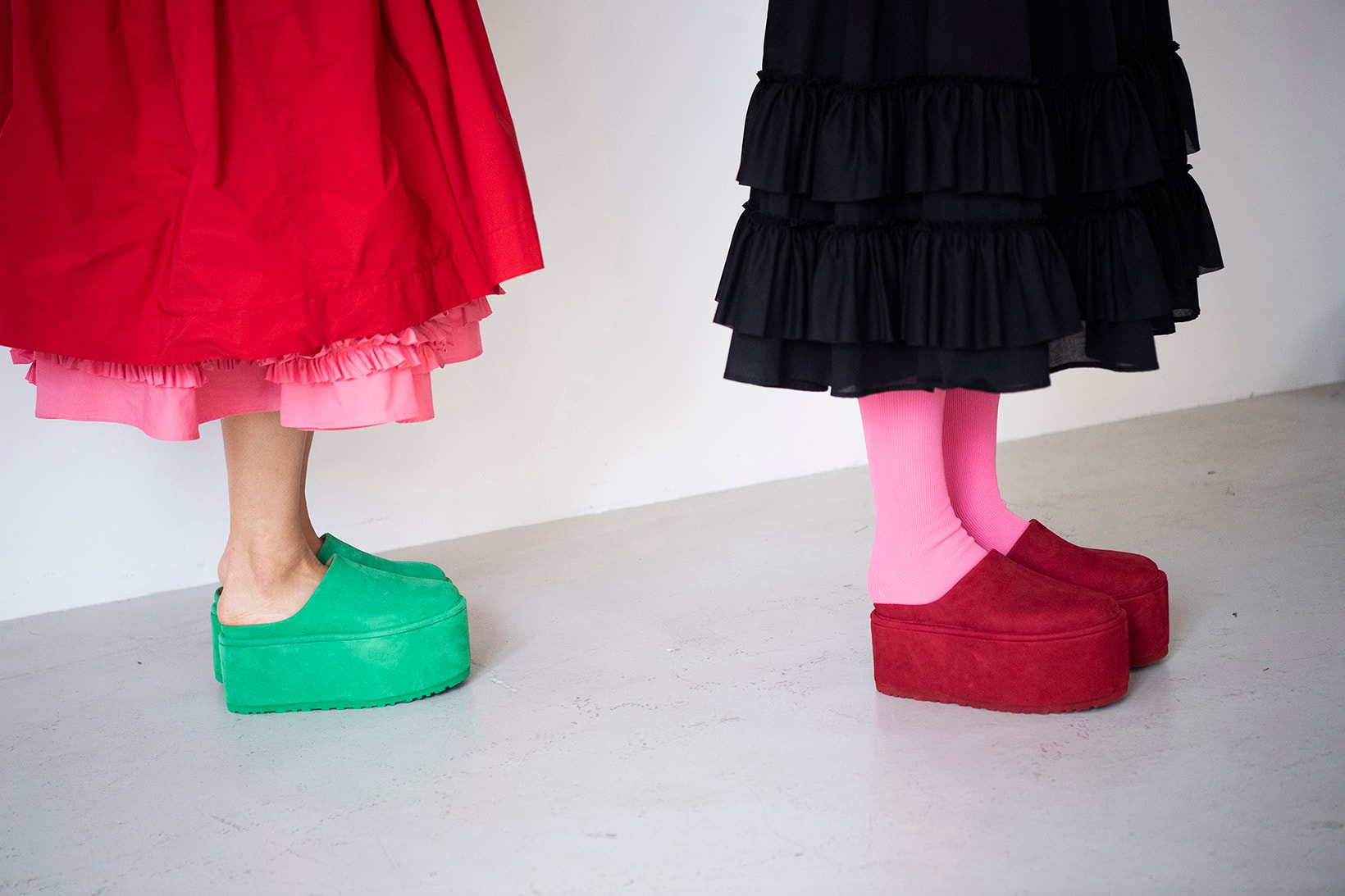 Molly Goddard UGG Collaboration Spring/Summer 2021 Show London Fashion Week Collection Platform Mule Green Red