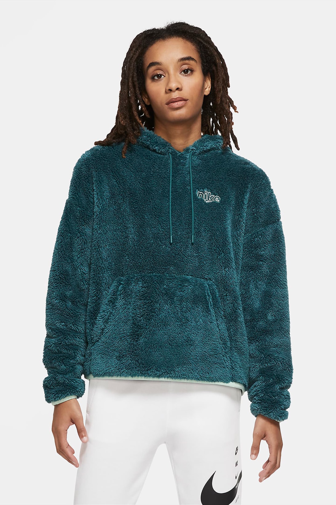 nike sportswear womens hoodie shearling fleece teal blue green black 