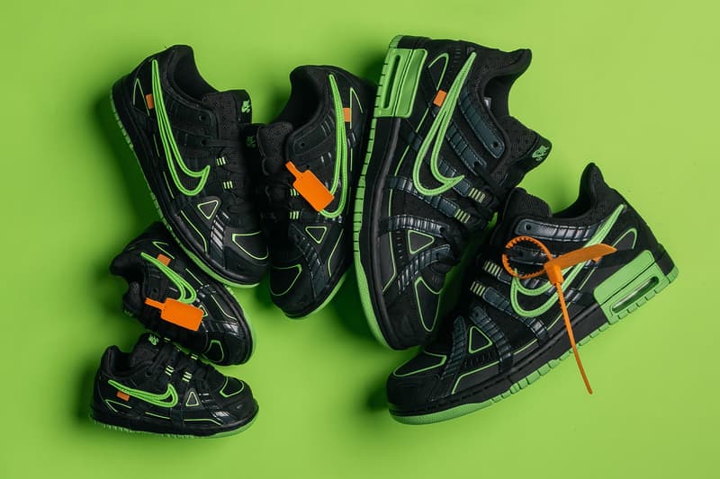 off white nike air rubber dunk green strike university blue virgil abloh official look release info