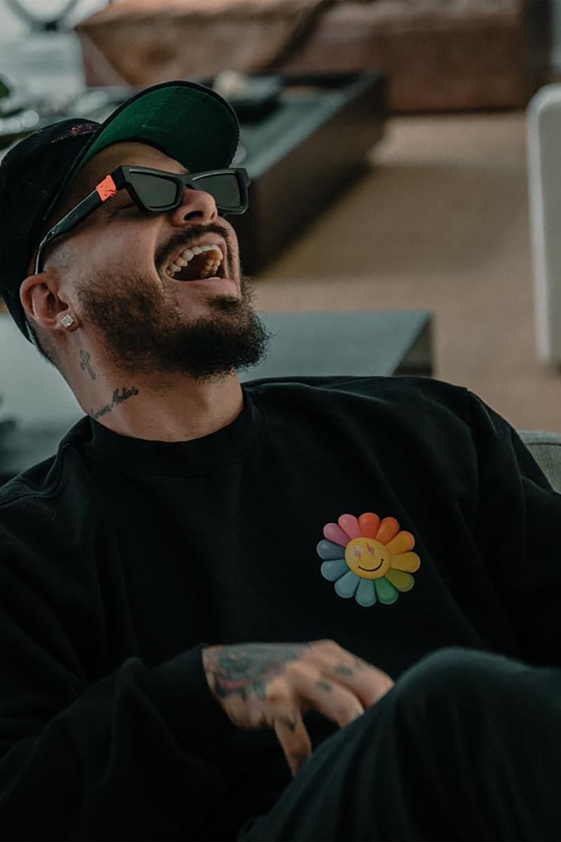 takashi murakami j balvin collaboration drop 4 hoodies t shirts sweatshirts colores album green black flower