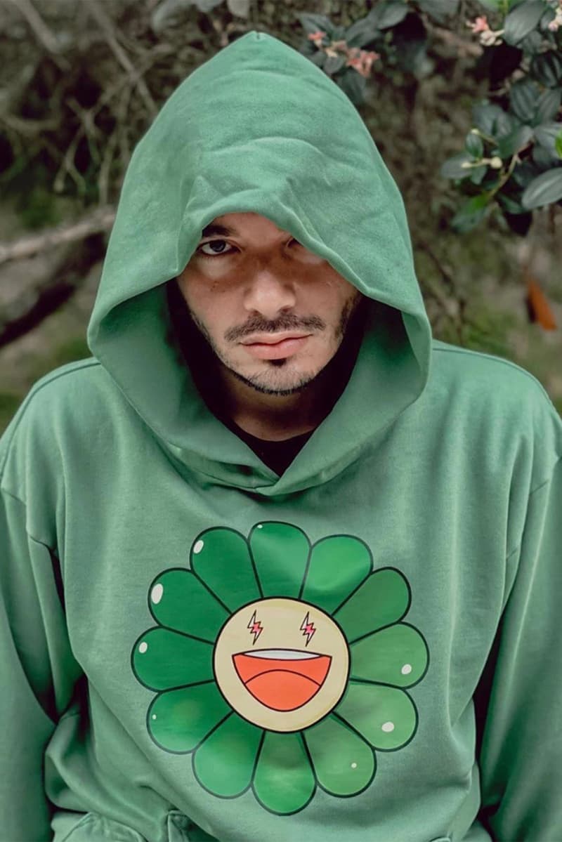takashi murakami j balvin collaboration drop 4 hoodies t shirts sweatshirts colores album green black flower