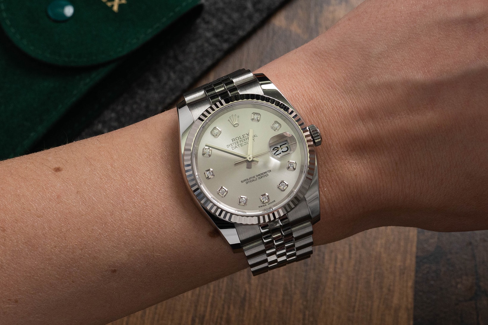 luxury watch timepiece rolex datejust 36 oyster perpetual steel case bracelet diamond dials
