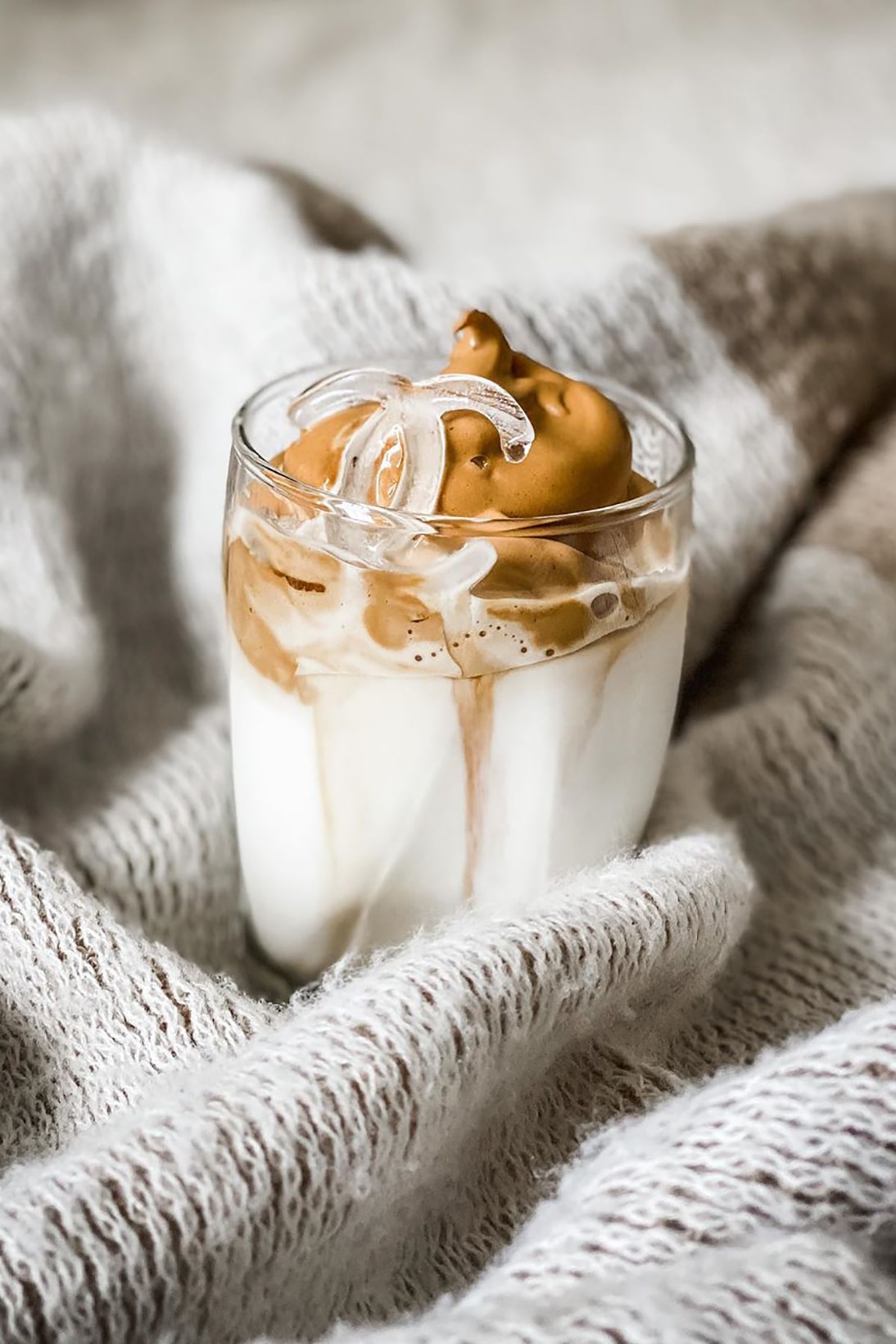 viral coffee latte recipe dalgona milk chanel logo ice