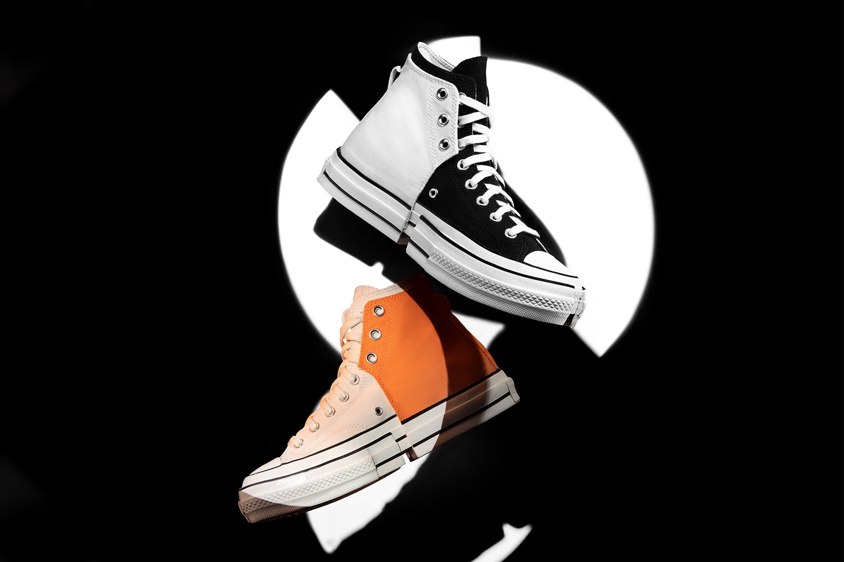 feng chen wang converse chuck 70 2 in 1 high top deconstructed sneakers black white orange collaboration