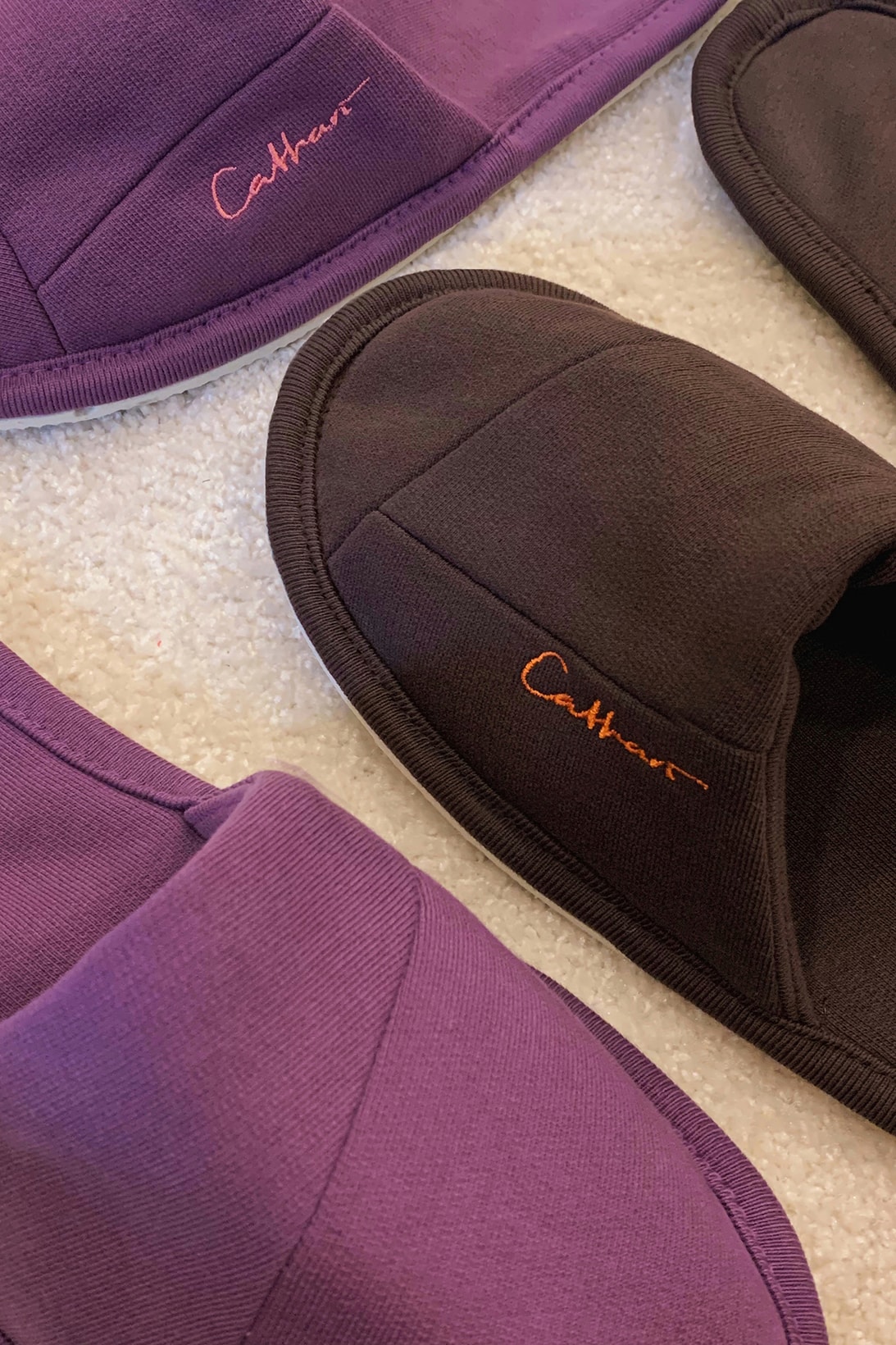 danielle cathari upcycled home slippers sustainability brown purple footwear shoes