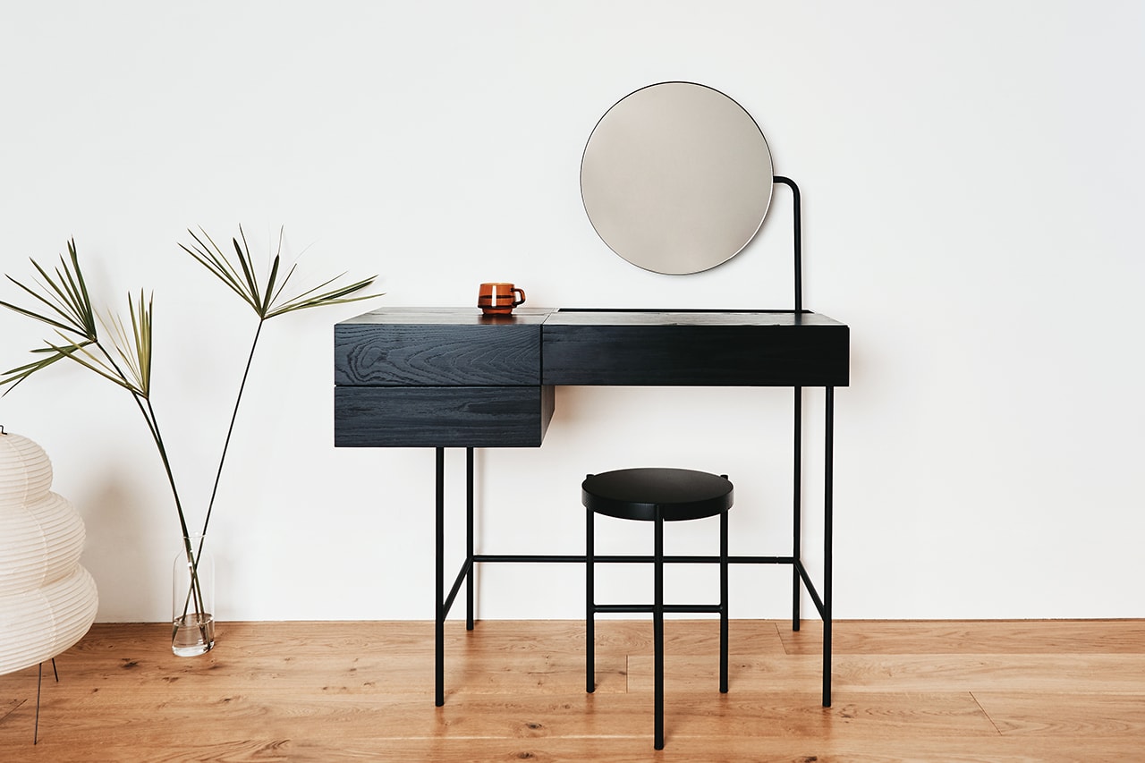 Dims Composed Vanity Table Stool Tray Ink Black Wood Mirror Makeup Desk Home Furniture Organization Jewelry