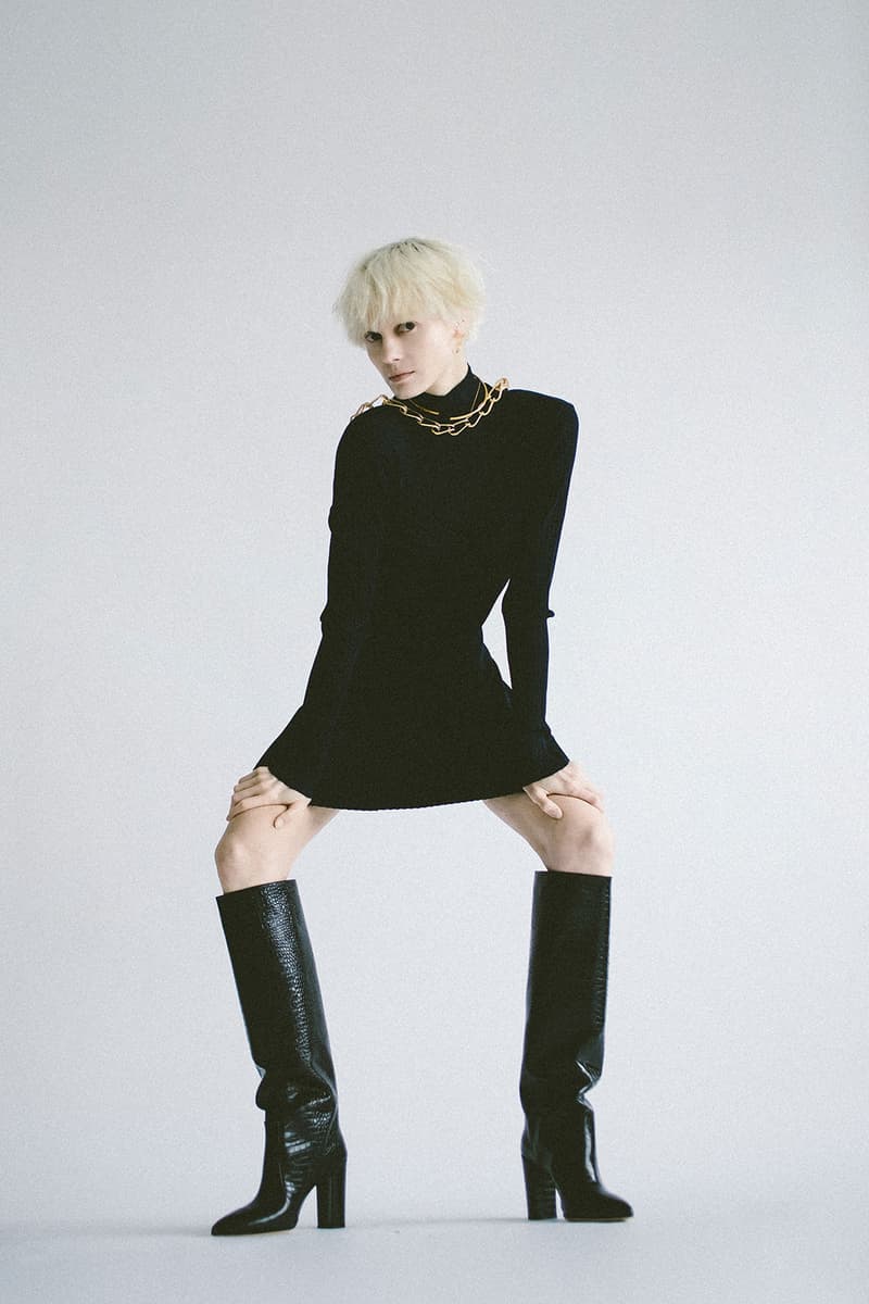 dion lee fall winter collection all black khaki fishnet trousers tops suits price release minimal