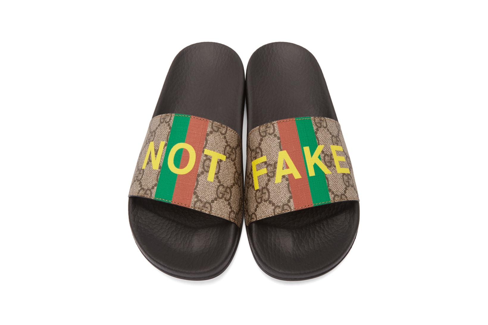 gucci brown not fake gg sandals slides slippers footwear yellow green red
