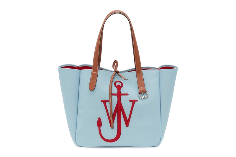 jw anderson eco-conscious belt tote bags sustainable canvas anchor logo pink blue black