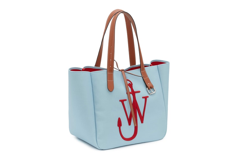 jw anderson eco-conscious belt tote bags sustainable canvas anchor logo pink blue black