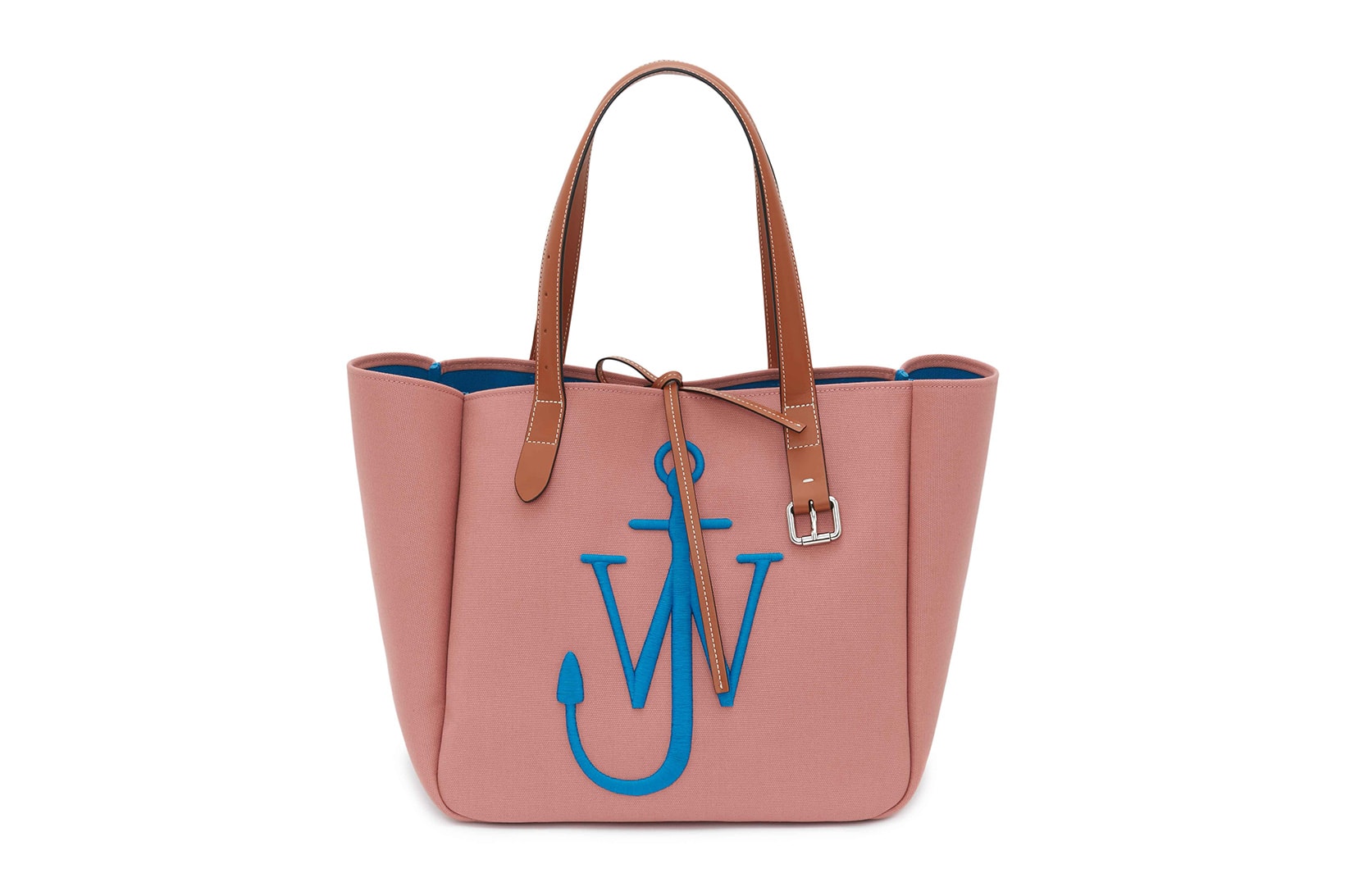 jw anderson eco-conscious belt tote bags sustainable canvas anchor logo pink blue black