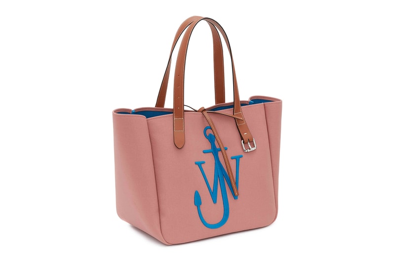 jw anderson eco-conscious belt tote bags sustainable canvas anchor logo pink blue black