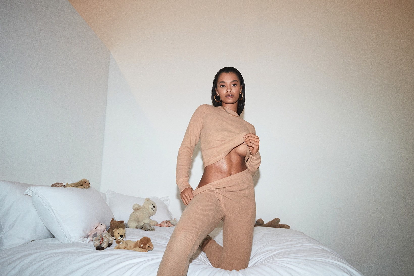 kim kardashian skims waffle collection loungewear underwear bras leggings campaign ming lee simmons
