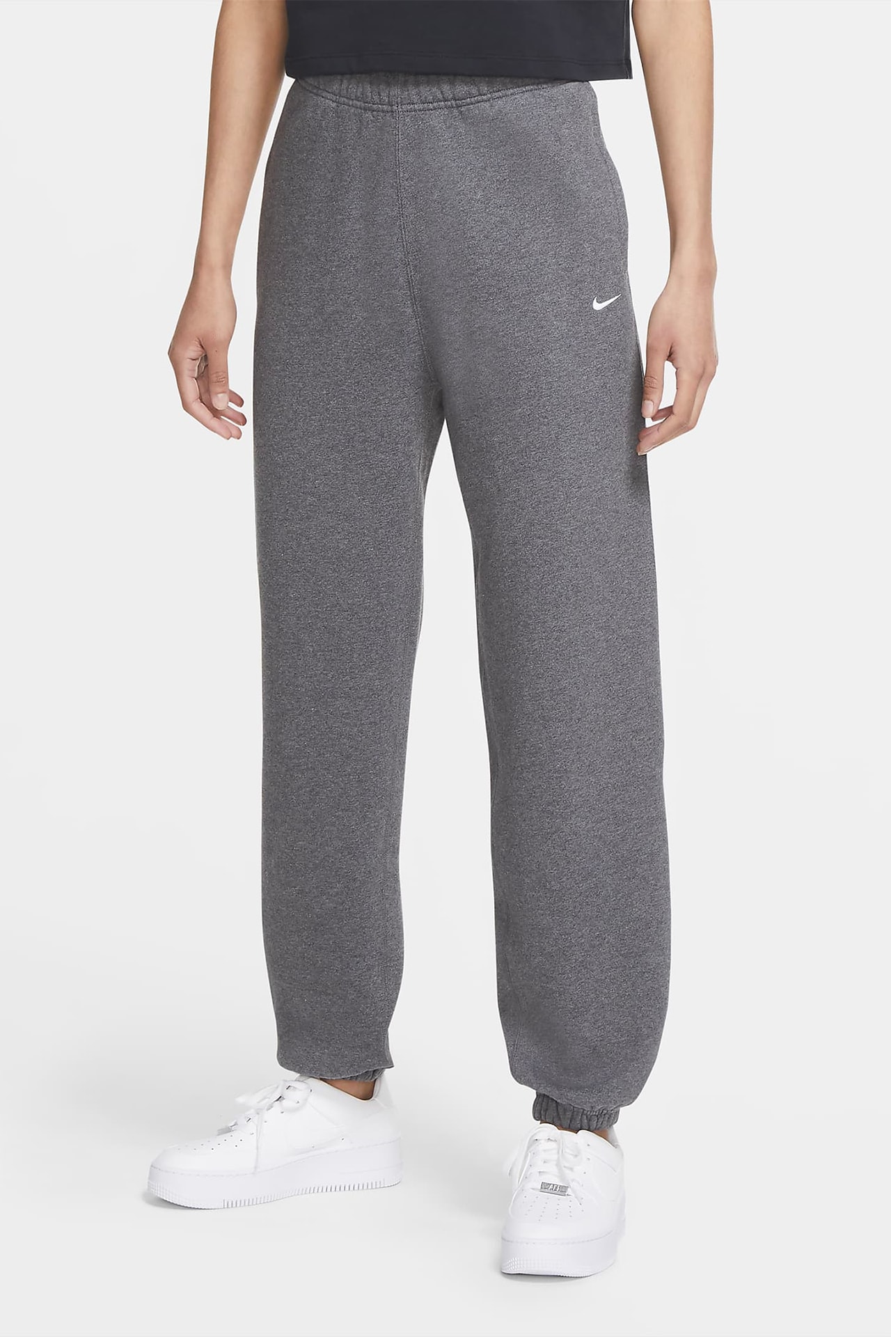 Nike NikeLab Women Fleece Sweatpants Swoosh Logo Charcoal Heather Gray Grey