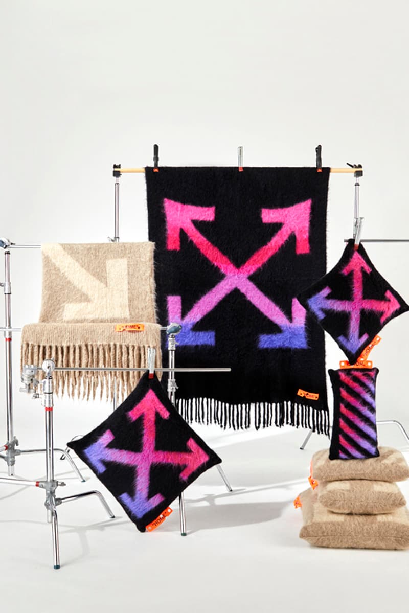 off-white homeware interior decor umbrellas bed linens blankets slippers virgil abloh release info
