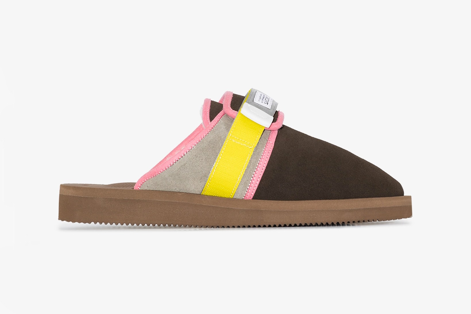 suicoke multicolored zavo mab slippers suede brown yellow pink grey velcro slides price release