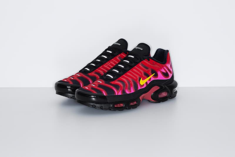 supreme nike collaboration air max plus sneakers black red neon green orange white shoes footwear sneakerhead