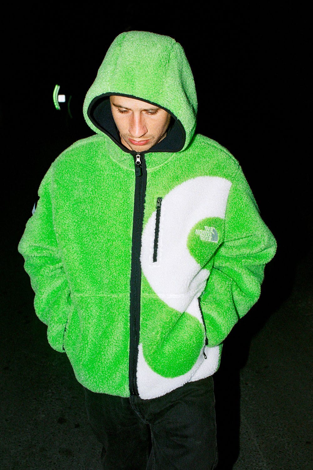 lime green north face hoodie