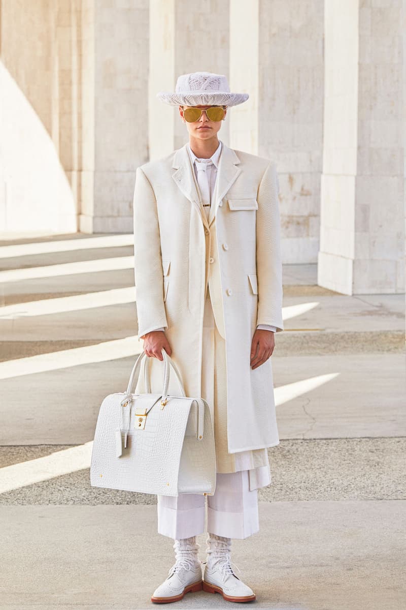 thom browne spring summer 2021 olympics all white oversized suits pleated skirts knitwear lookbook 