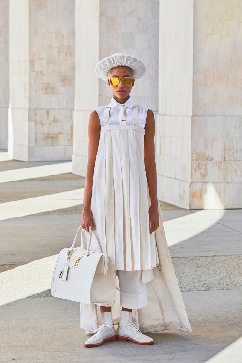 thom browne spring summer 2021 olympics all white oversized suits pleated skirts knitwear lookbook 