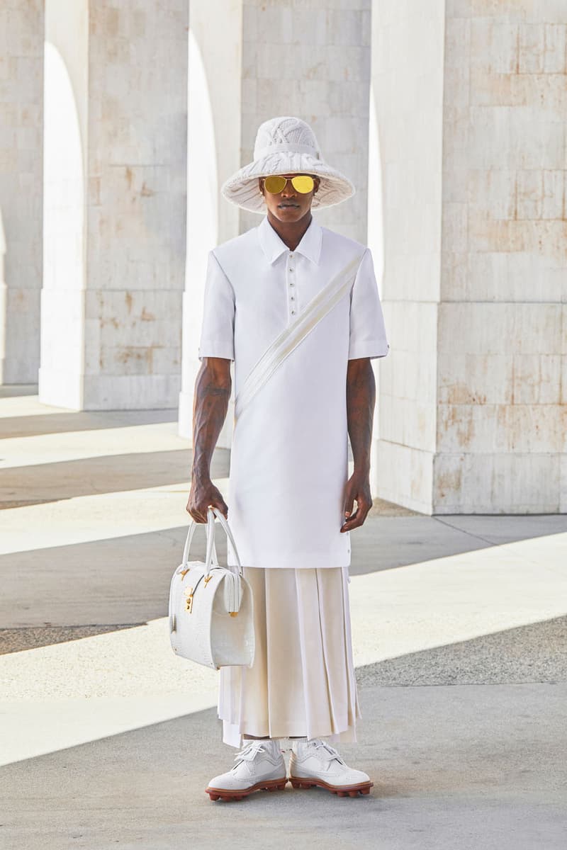 thom browne spring summer 2021 olympics all white oversized suits pleated skirts knitwear lookbook 