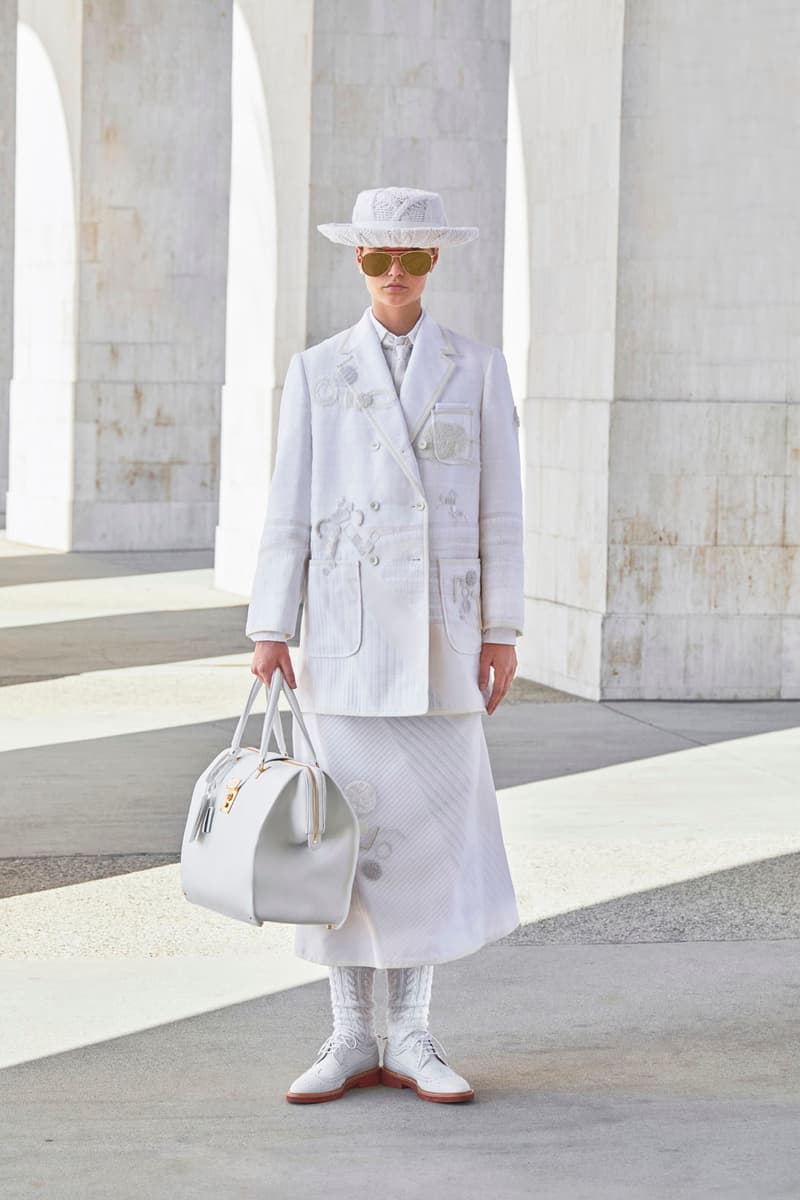 thom browne spring summer 2021 olympics all white oversized suits pleated skirts knitwear lookbook 