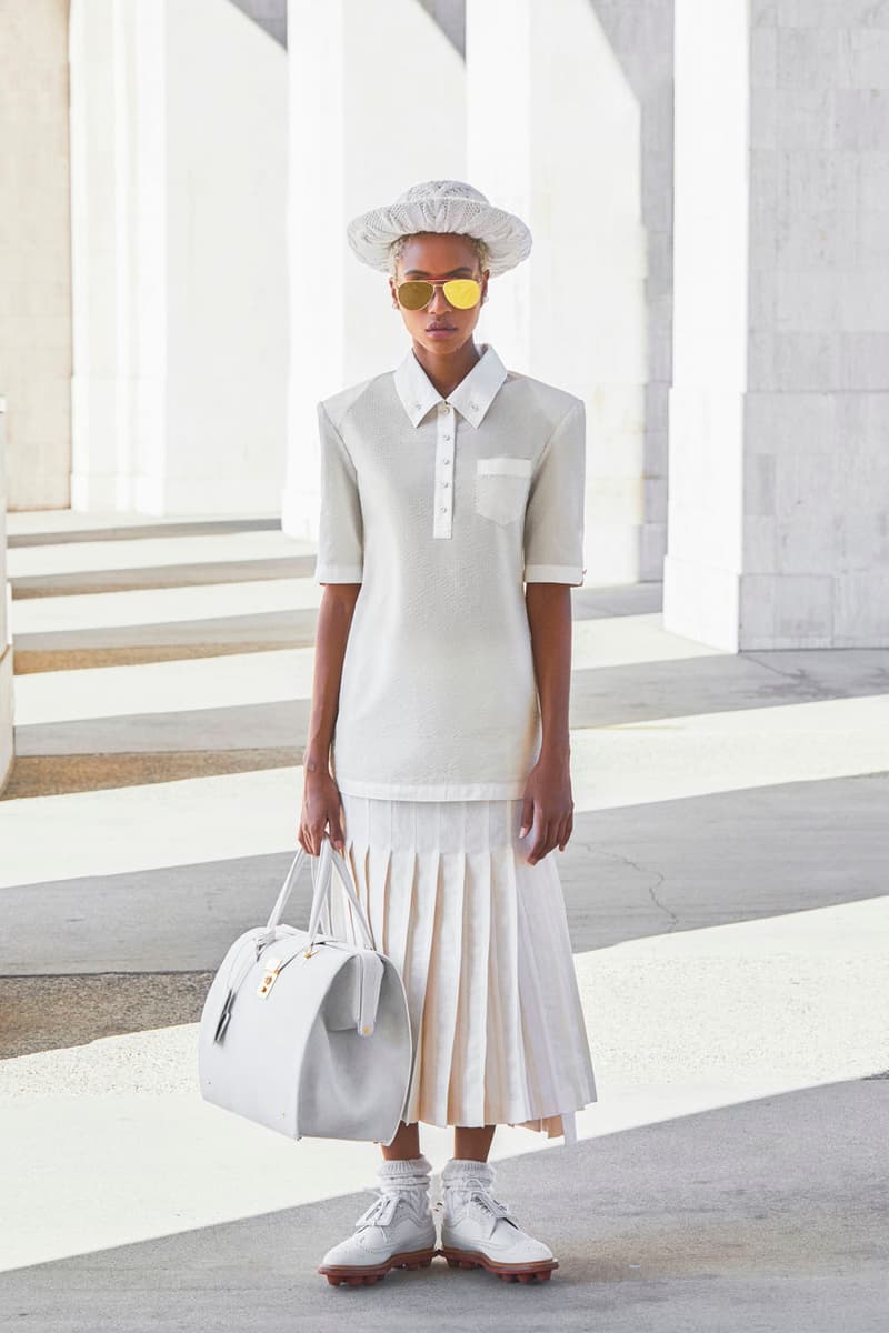 thom browne spring summer 2021 olympics all white oversized suits pleated skirts knitwear lookbook 