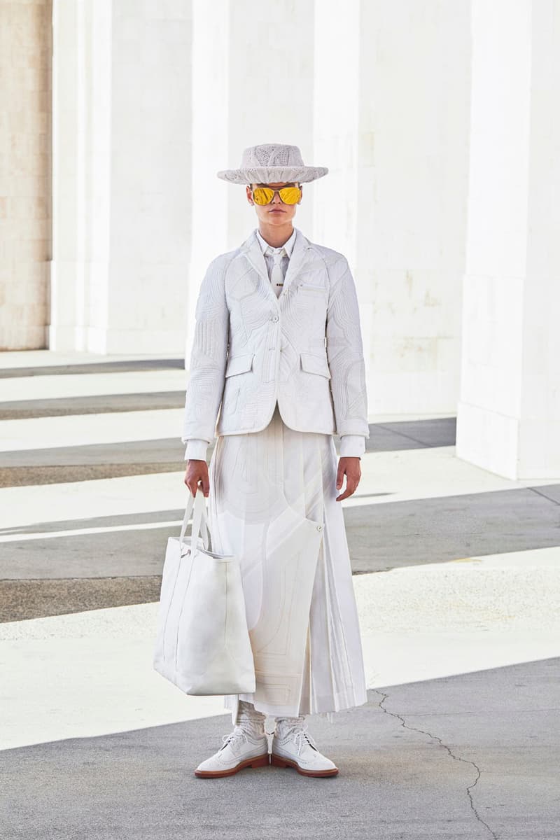 thom browne spring summer 2021 olympics all white oversized suits pleated skirts knitwear lookbook 