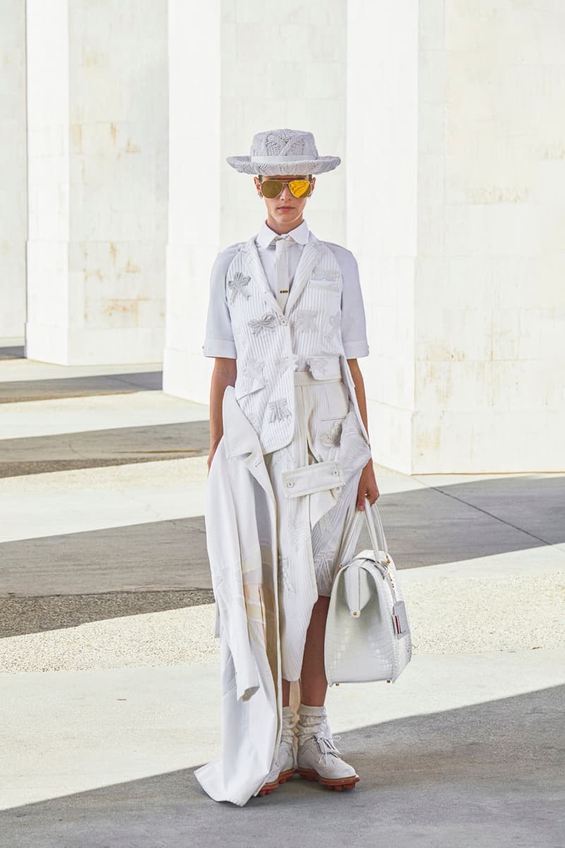 thom browne spring summer 2021 olympics all white oversized suits pleated skirts knitwear lookbook 