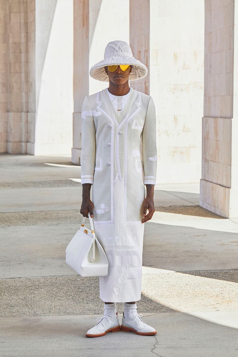 thom browne spring summer 2021 olympics all white oversized suits pleated skirts knitwear lookbook 