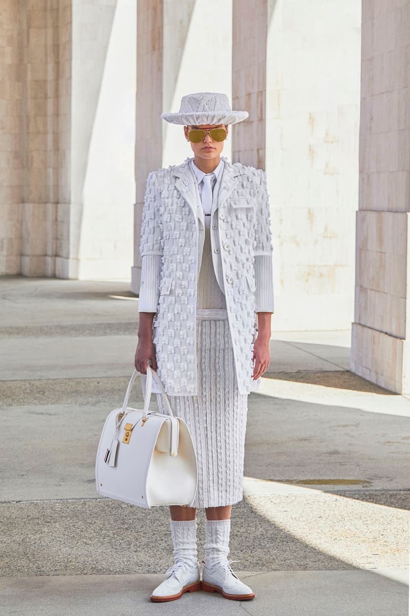 thom browne spring summer 2021 olympics all white oversized suits pleated skirts knitwear lookbook 