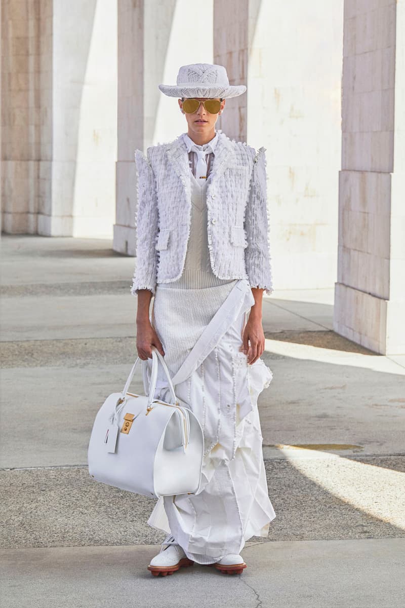 thom browne spring summer 2021 olympics all white oversized suits pleated skirts knitwear lookbook 