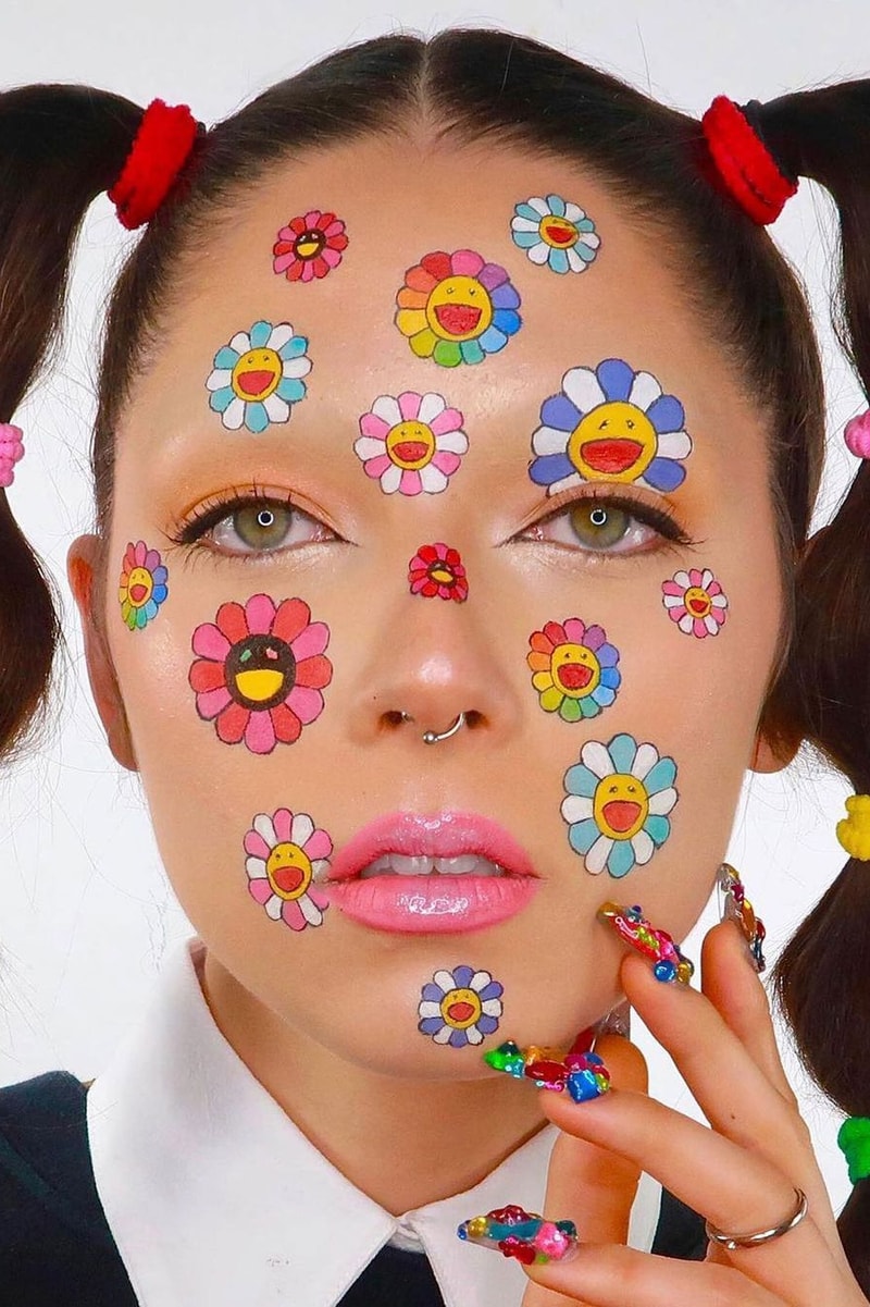 Takashi Murakami Rainbow Flower Art Halloween Makeup Pigtails '90s Hairstyle Beauty Nails Colorful Hairbands