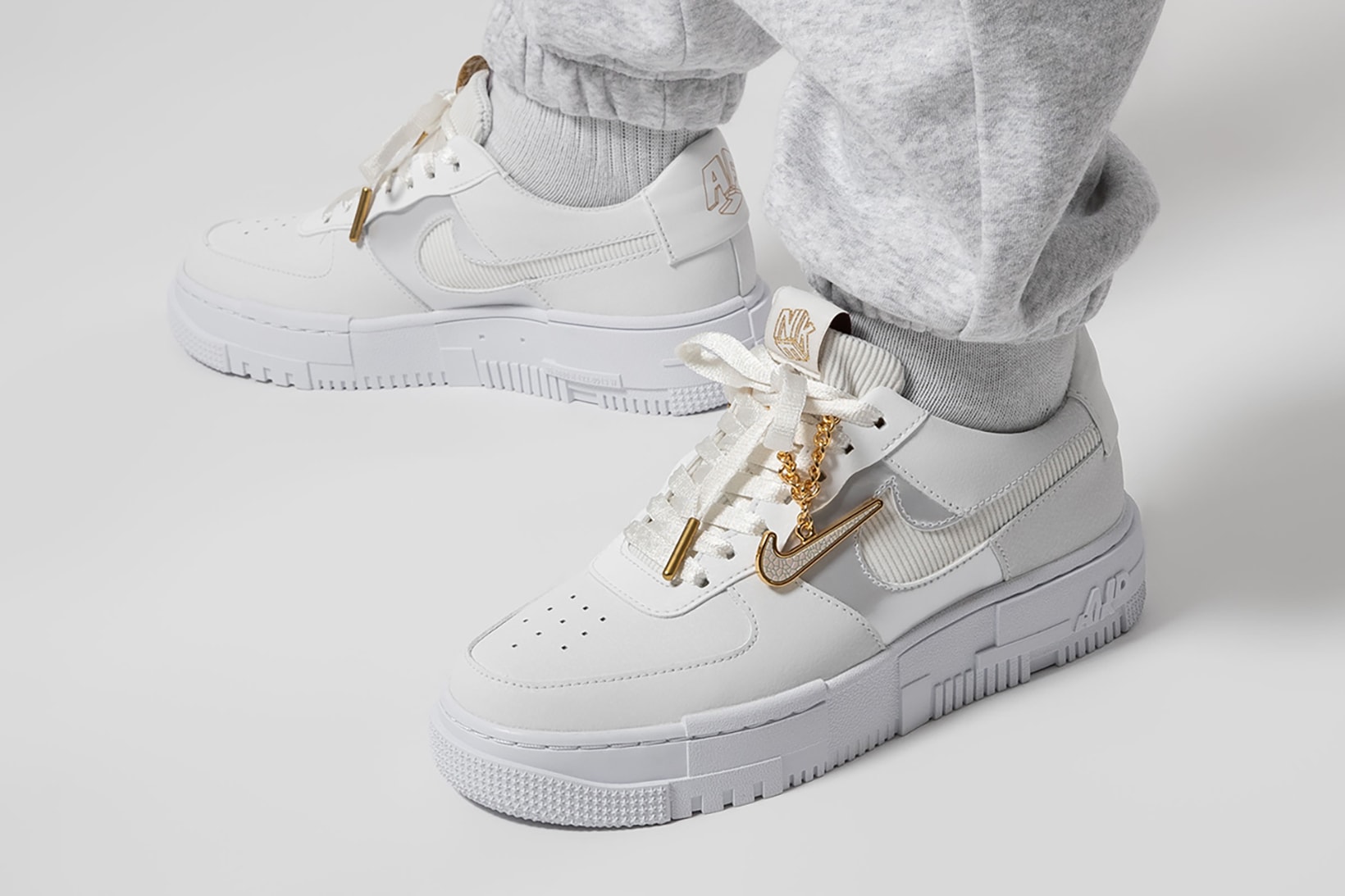 Nike Air Force 1 Pixel Gold Pendant Jewelry Sneaker White