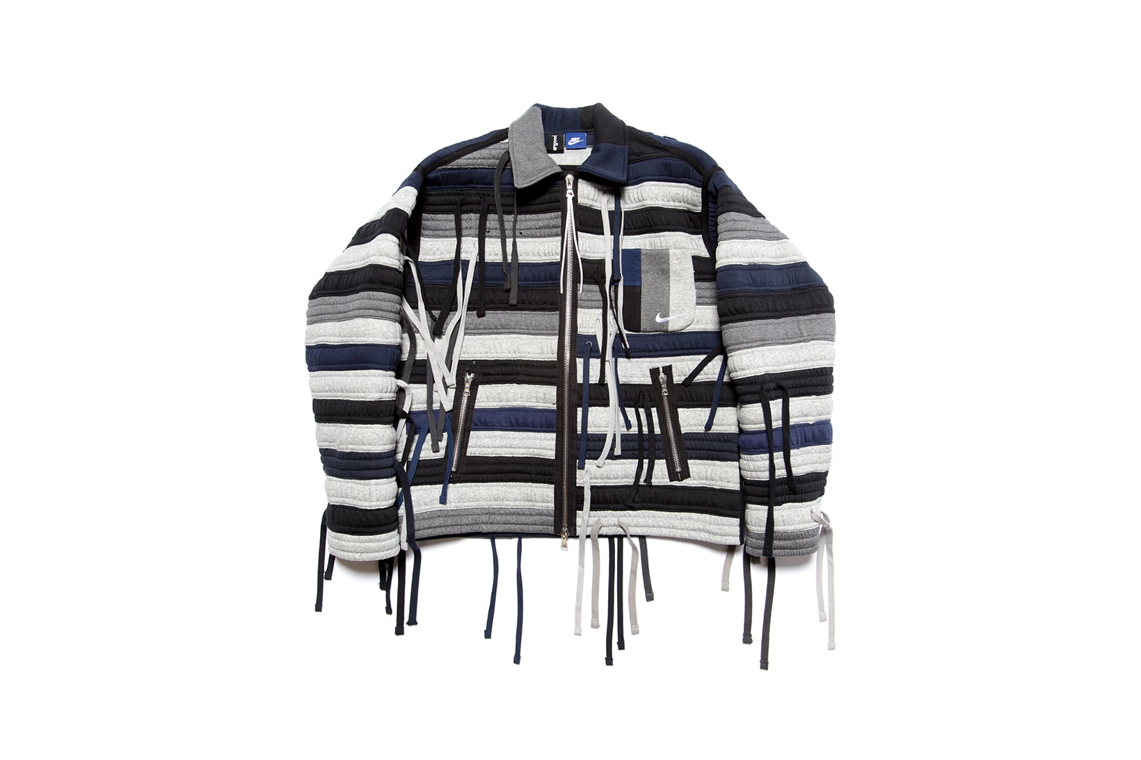 clothsurgeon nike waist band jacket vest reconstructed project sustainable navy blue white black