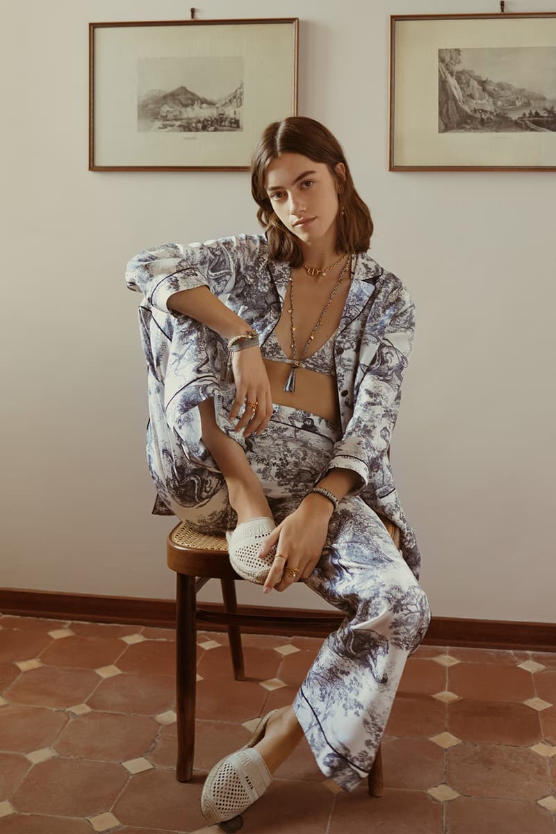 dior chez moi loungewear collection hoodies pajamas maria grazia chiuri scarves robes sneakers hat