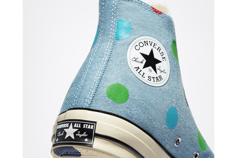 golf wang tyler the creator converse collaboration chuck 70 sneaker light blue polka dots colorway green red yellow white sneakerhead footwear shoes