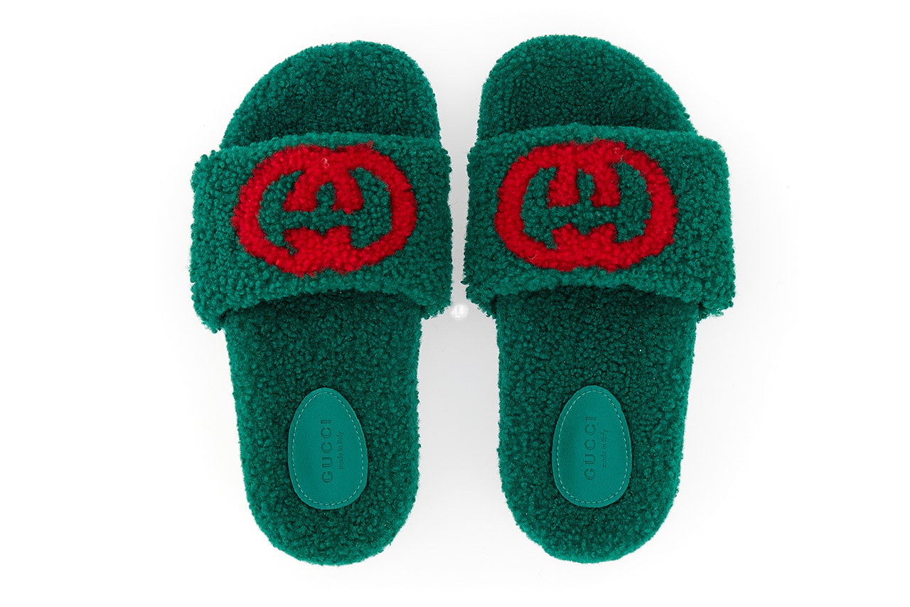 Gucci Eileen slides Shearling GG Logo Teddy Slippers Holiday 2020 Fall Winter Green Red