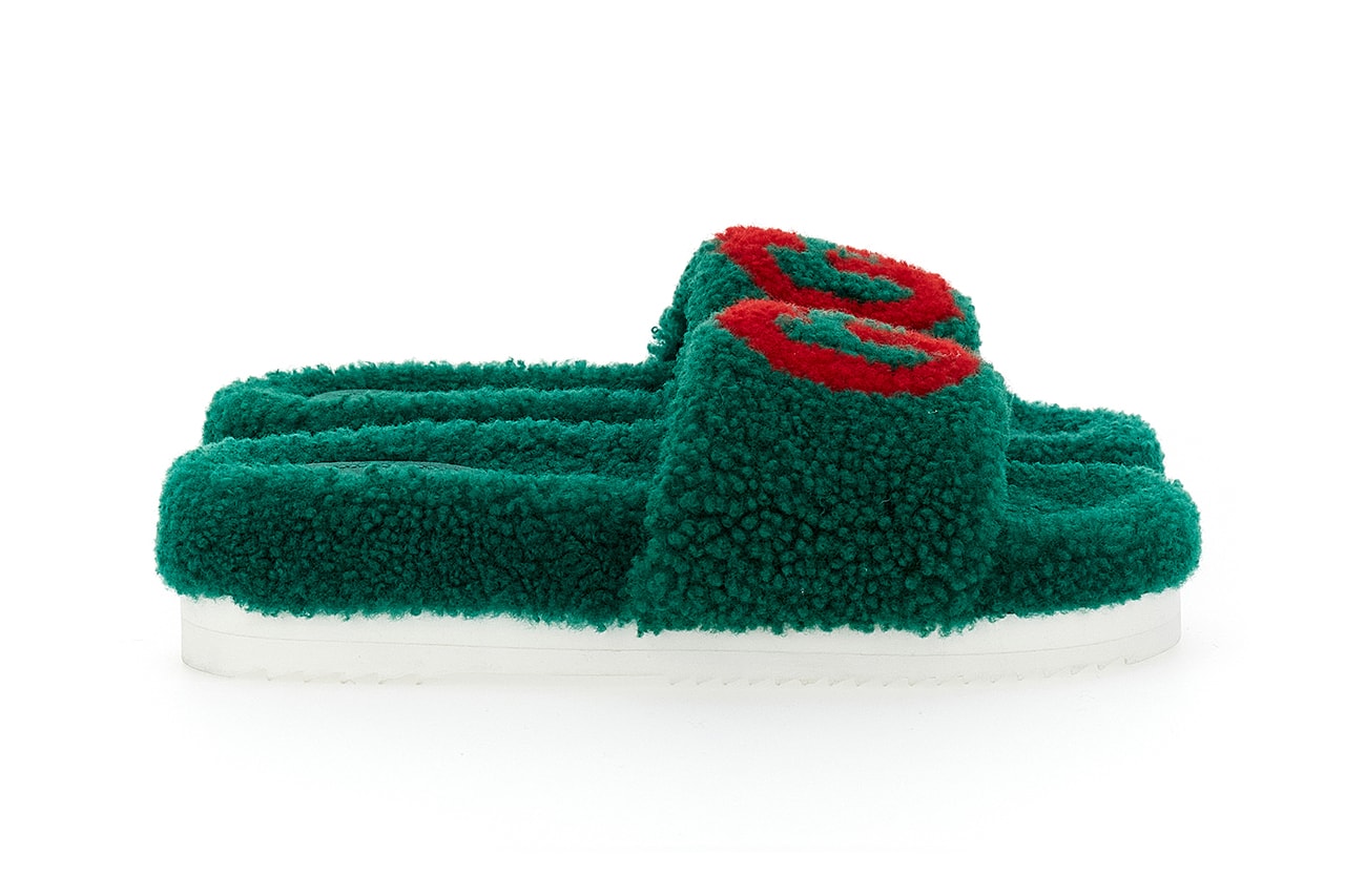 Gucci Eileen slides Shearling GG Logo Teddy Slippers Holiday 2020 Fall Winter Green Red