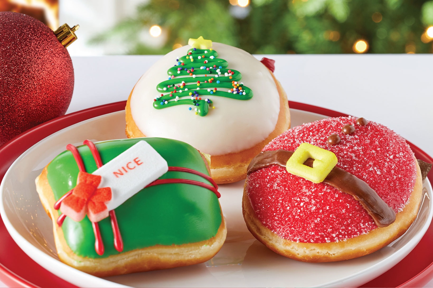 krispy kreme christmas holiday nicest doughnut collection santa belly festive tree free donuts delivery drivers