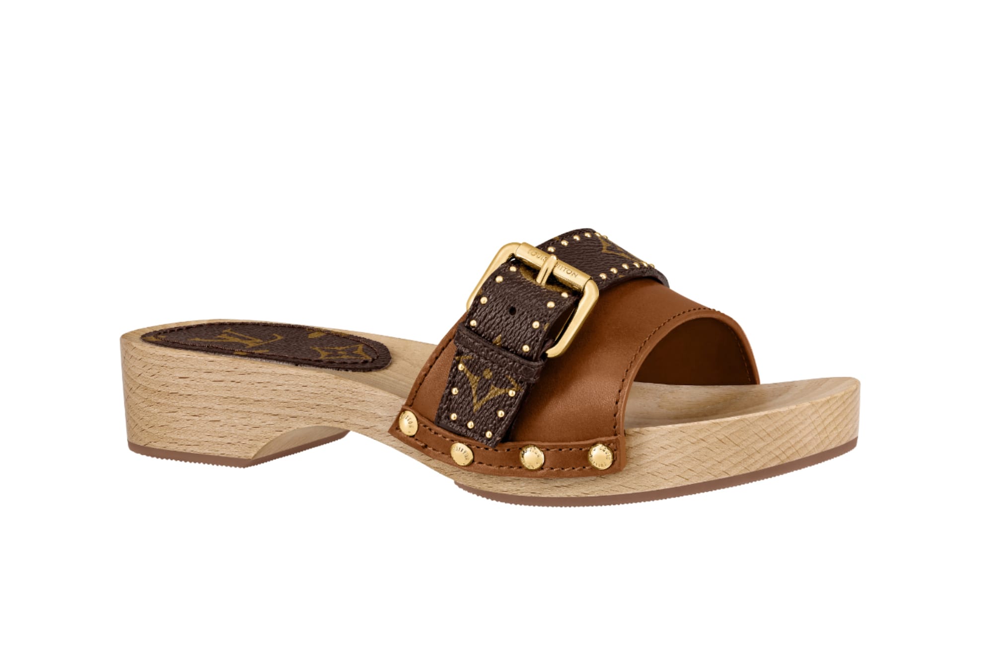 Louis Vuitton Luxury Leather Clogs Wooden Sandal