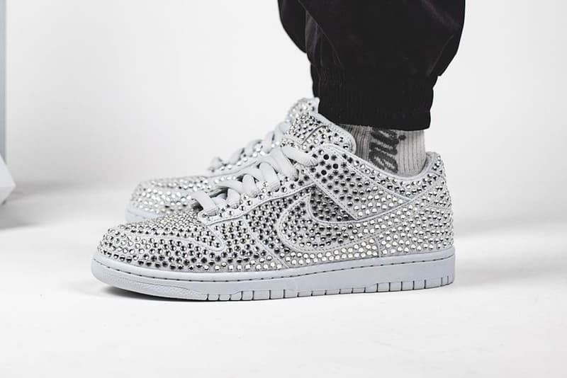 nike cactus plant flea market cpfm collaboration dunk low sneakers swarovski crystals rhinestones platinum white shoes sneakerhead footwear