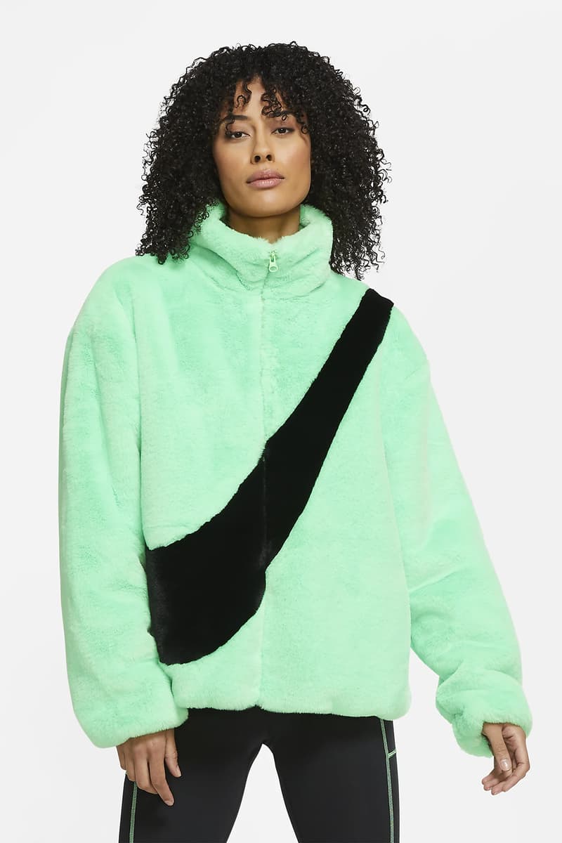 نسخ طيران مشمس  Nike Faux Fur Jacket in Mint Green & Fuchsia | HYPEBAE