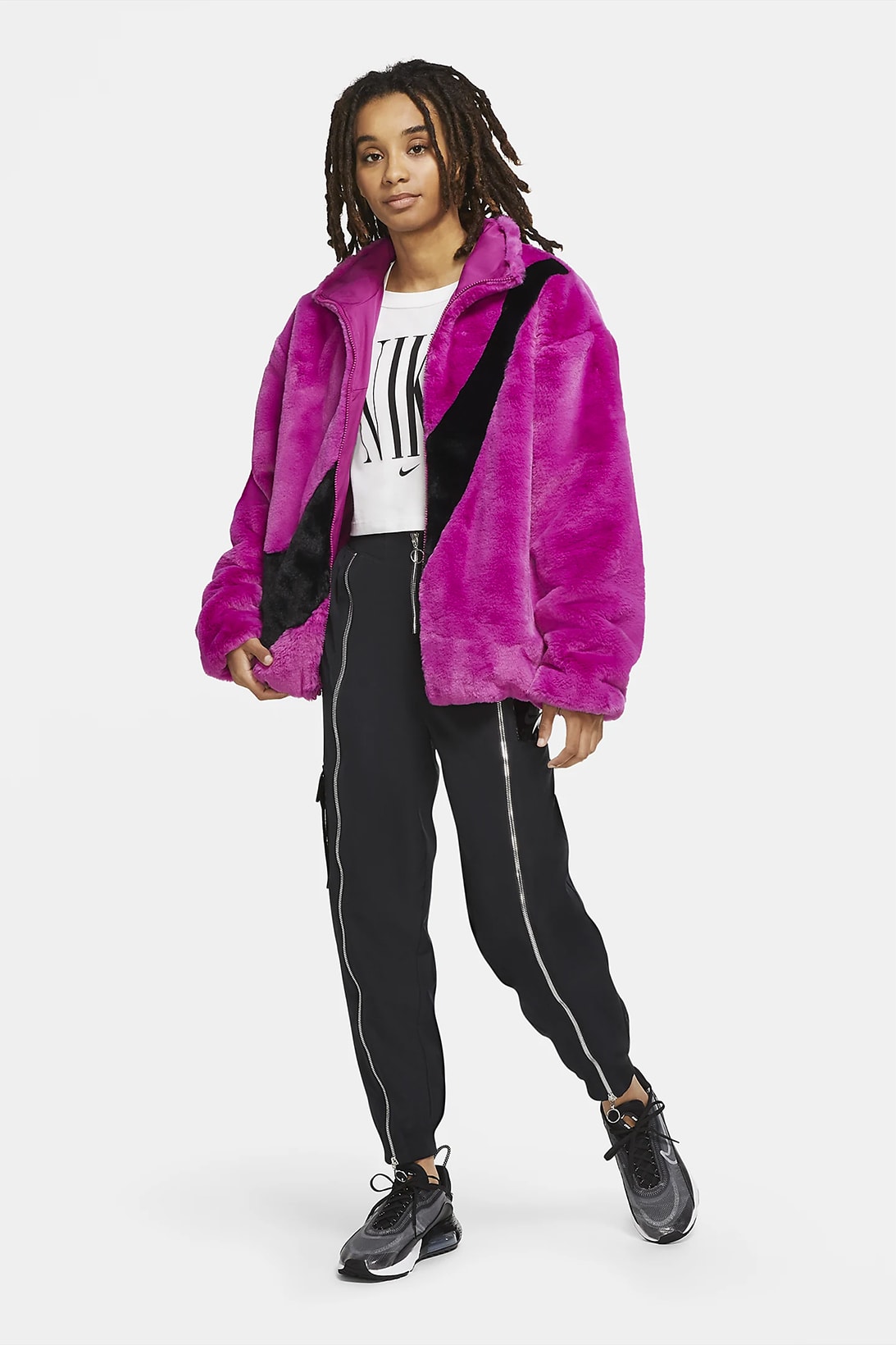 nike faux fur jacket mint green fuchsia pink swoosh outwear sportswear