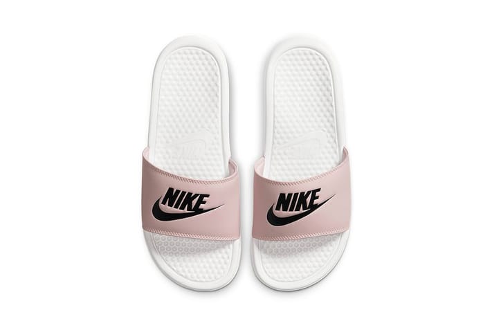 pink and white nike sandals